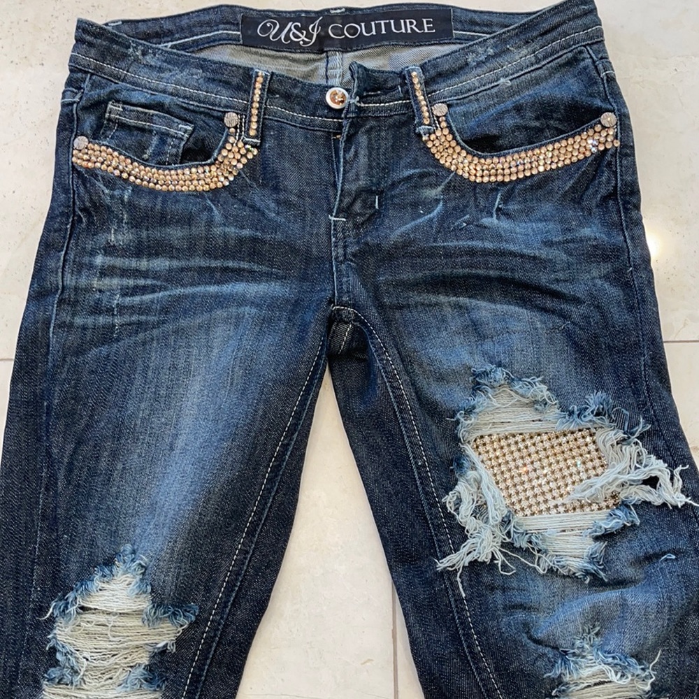Swarovski Crystal straight leg denim jeans. Size 28.